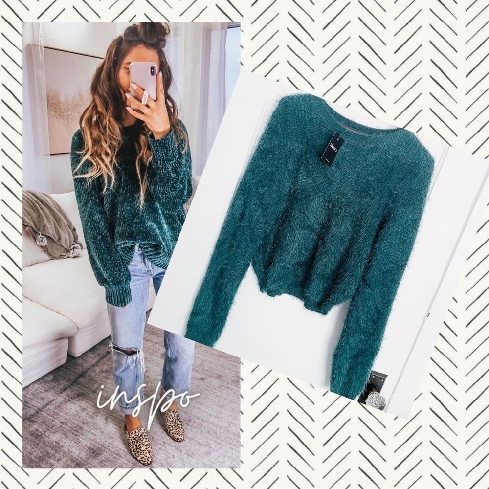 Teal Green Fuzzy Sweater NWT